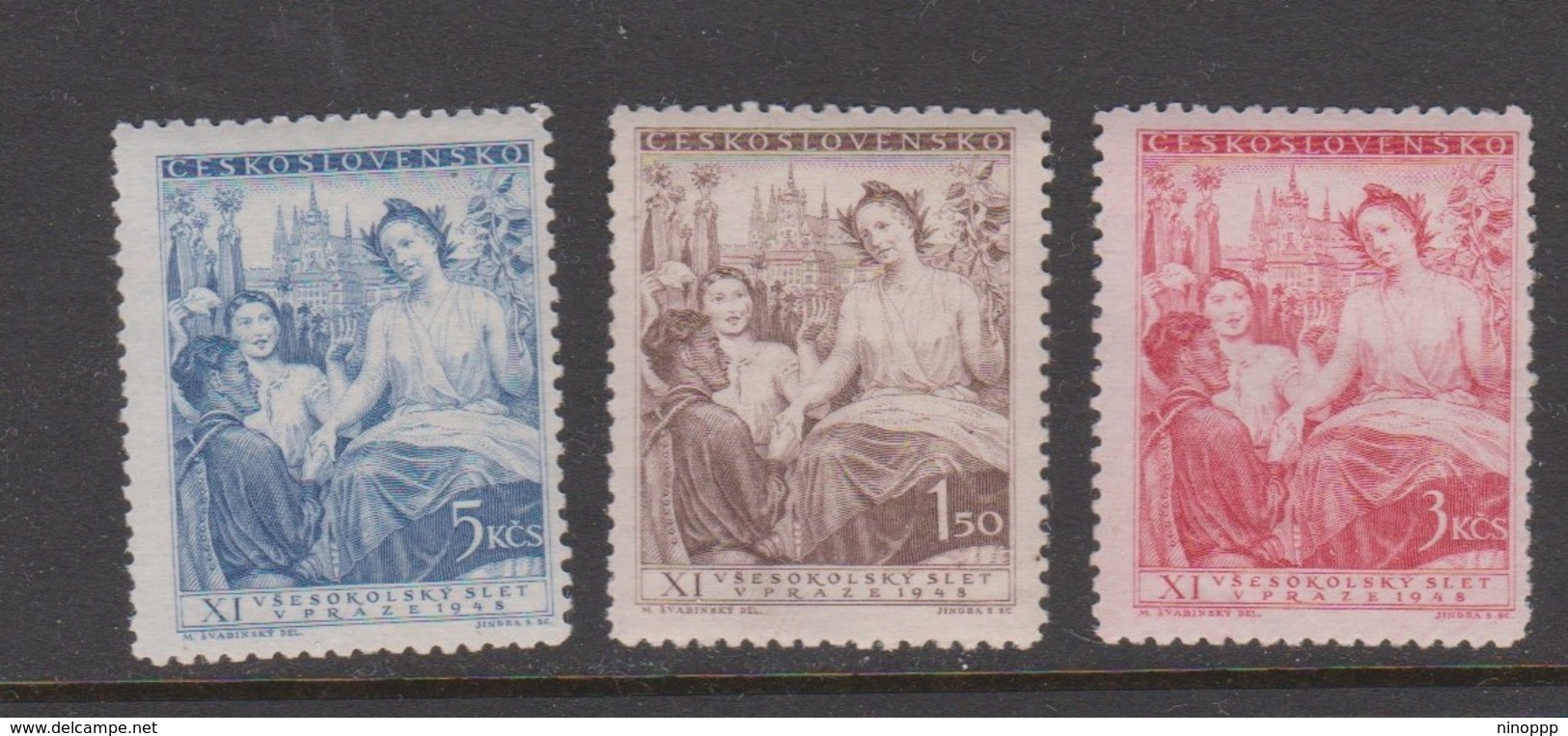 Czechoslovakia Scott 343-345 1948 The 11th Sokol Congress, Mint Never Hinged - Unused Stamps