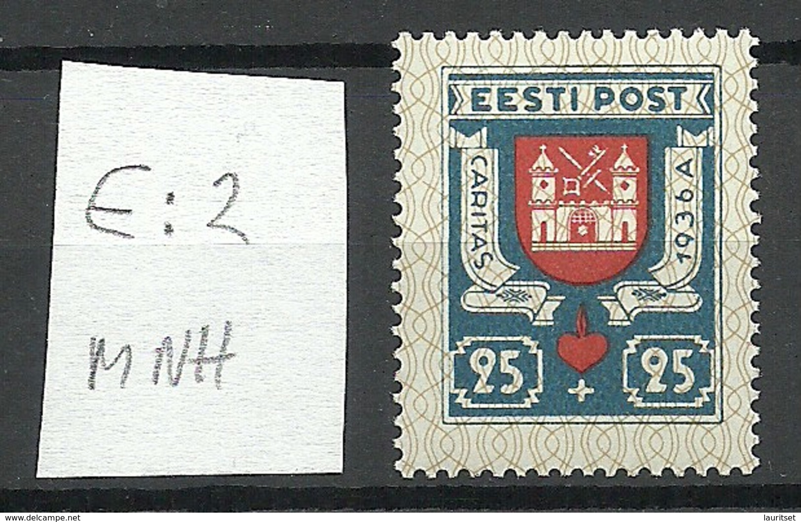 Estonia 1936 CARITAS Michel 111 E: 2 ERROR Variety Abart MNH - Estland