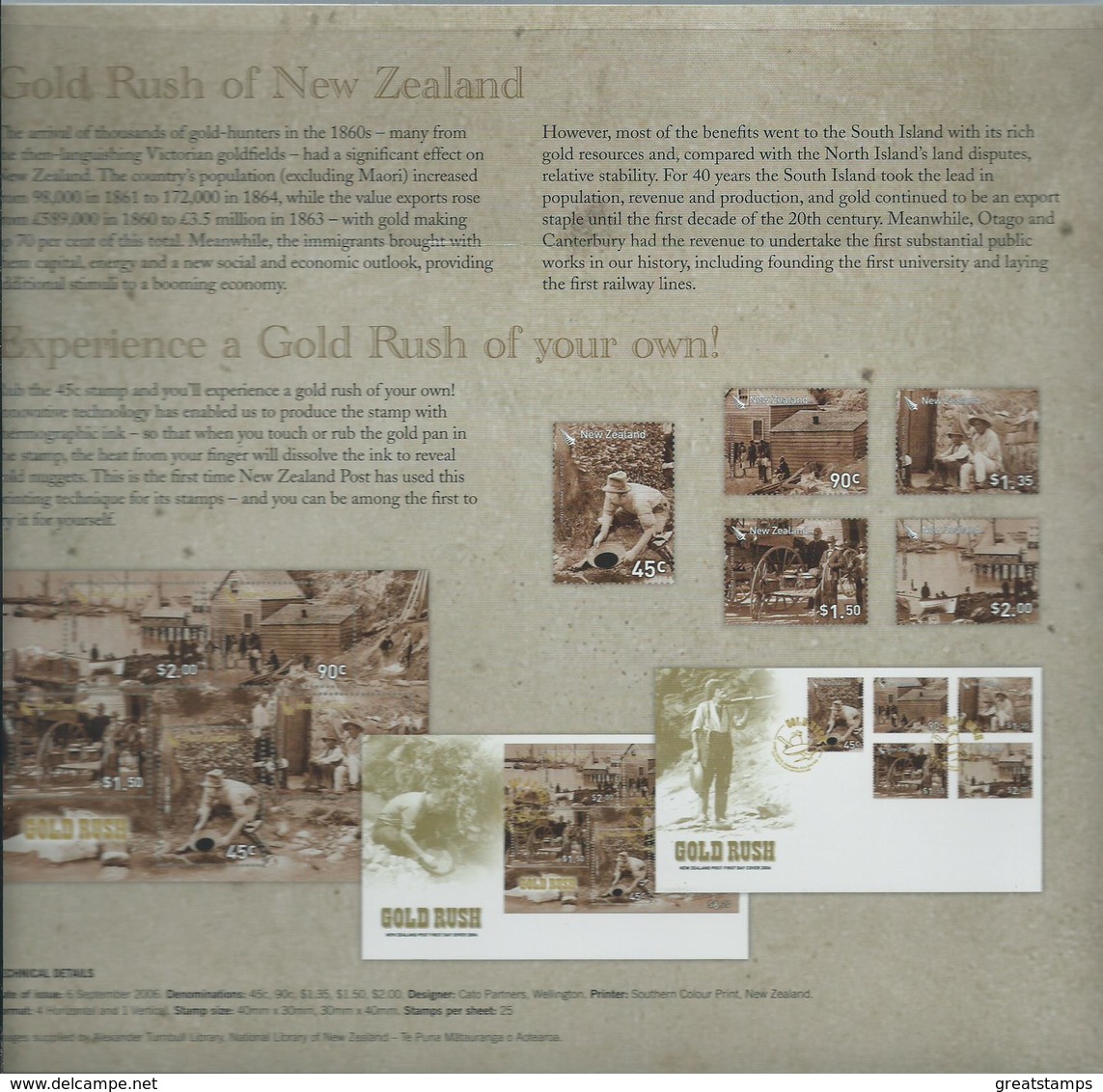 NEW ZEALAND New Zealand Gold Rush  Presentation  PACK. 2 FDCS ONE SET Stamps 1set Plus 1 Msheet   SG2899 Very High Cv. - Brieven En Documenten