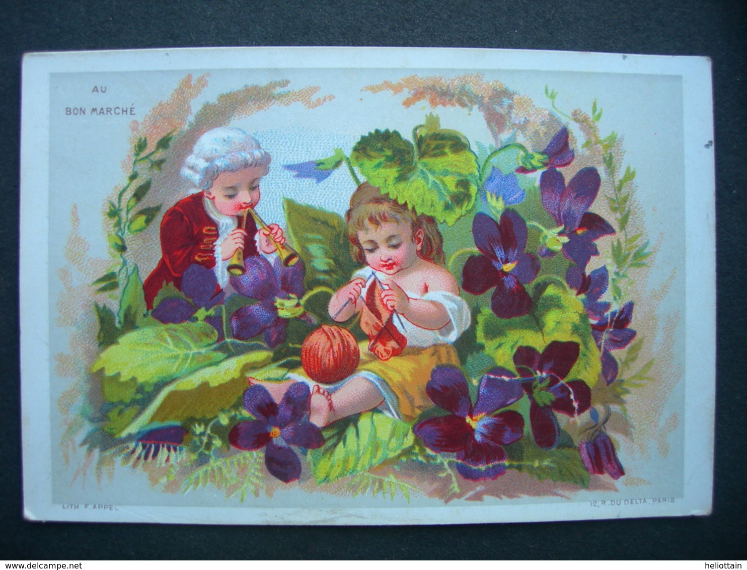 CHROMO Doré F Appel AU BON MARCHE BOUCICAUT : ENFANTS Et FLEURS DE VIOLETTES / Victorian Trade Card - Autres & Non Classés