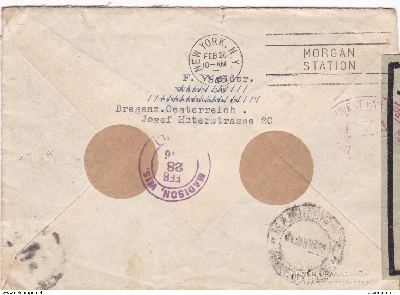 ENVELOPPE CIRCULEE AN 1946 BREGENZ A ENTRE RIOS(ARGENTINE) VIA NEW YORK-OPENED BY CENSOR-4 COLOR STAMPS...-RARE - BLEUP - Briefe U. Dokumente