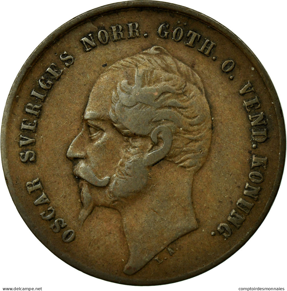 Monnaie, Suède, Oscar I, 2 Öre, 1858, TTB, Bronze, KM:688 - Suède