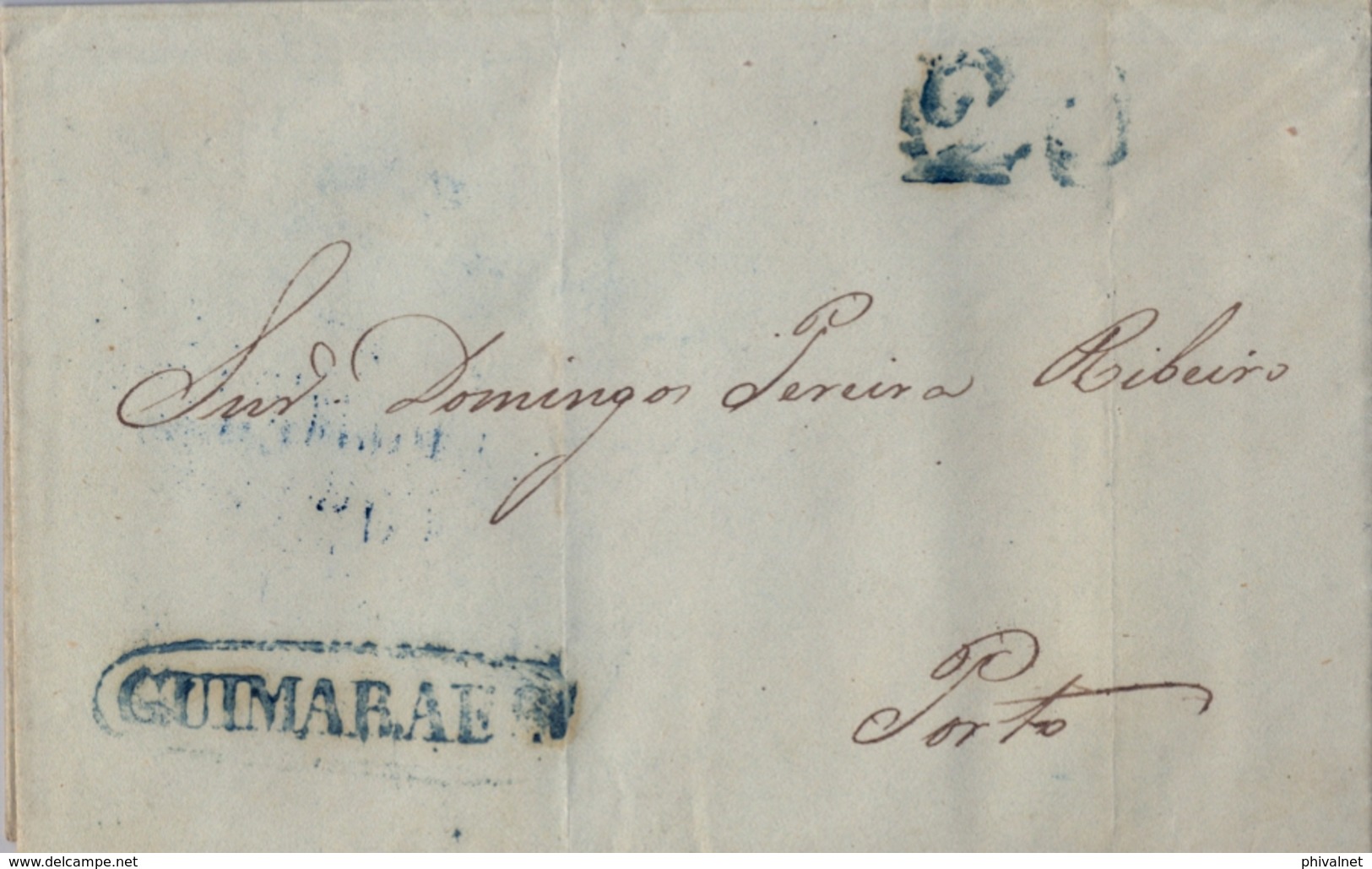 1844 , PORTUGAL PREFILATELIA , GUIMARAES - PORTO , MARCA OVAL " GUIMARAES " , PORTEO " 20 " , LLEGADA - ...-1853 Vorphilatelie