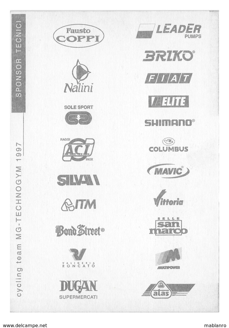 CARTE CYCLISME PAOLO BETTINI SIGNEE TEAM MG - TECHNOGYM 1997 - Cyclisme