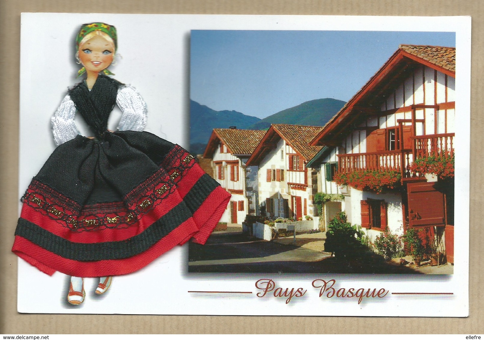 Carte Brodée Pays Basque Français Costume Régional Espadrille Maison Basque - écrite De Saint Jean De Luz - - Brodées