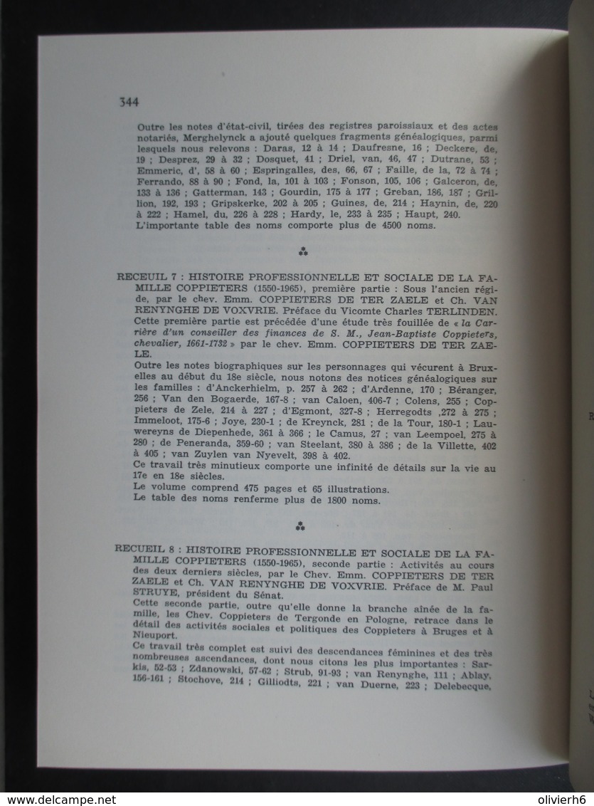 LIVRE (M1619) HISTOIRE DES GILLES et GILLES de PELICHY (12 vues) Tablettes des Flandres BRUGES 1971 N°143/300 généalogie