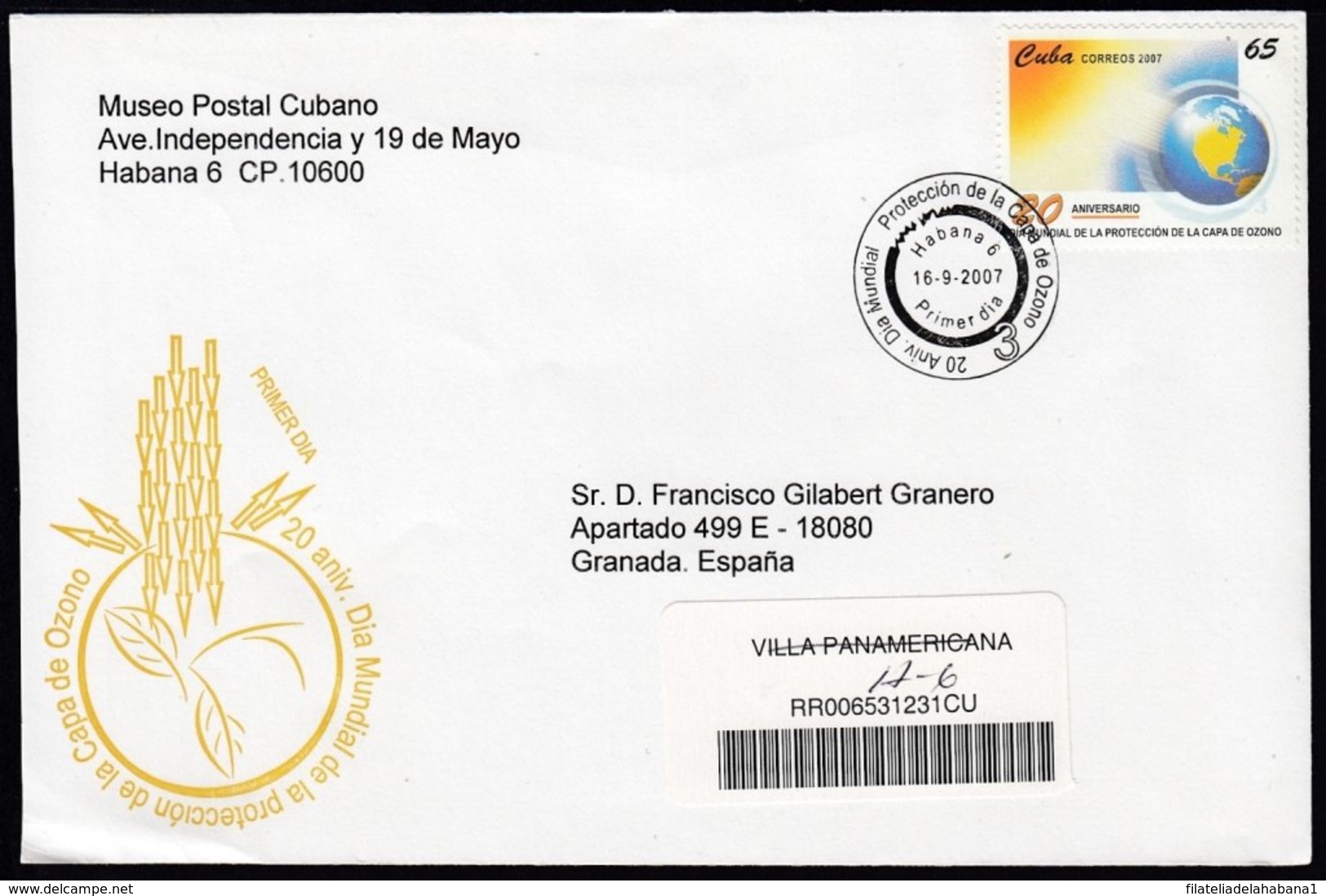 2007-FDC-111 CUBA FDC 2007. REGISTERED COVER TO SPAIN. 20 ANIV DIA MUNDIAL PROTECCION CAPA DE OZONO. - FDC