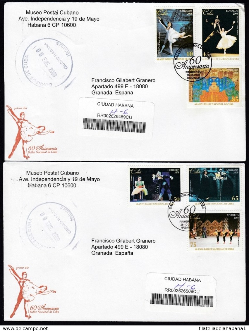 2008-FDC-36 CUBA FDC 2008. REGISTERED COVER TO SPAIN. 60 ANIV BALLET NACIONAL, ALICIA ALONSO, GISELLE, CASCANUECES. - FDC