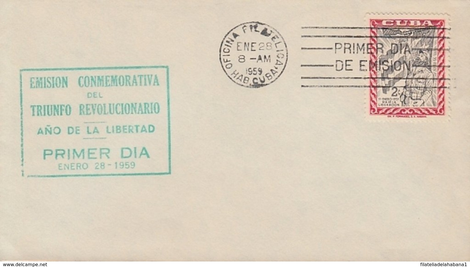 1959-FDC-99 CUBA FDC 1959. PRIMER SELLO REVOLUCIONARIO, SOLDADO REBELDE, REBELD SOLDIER. - FDC