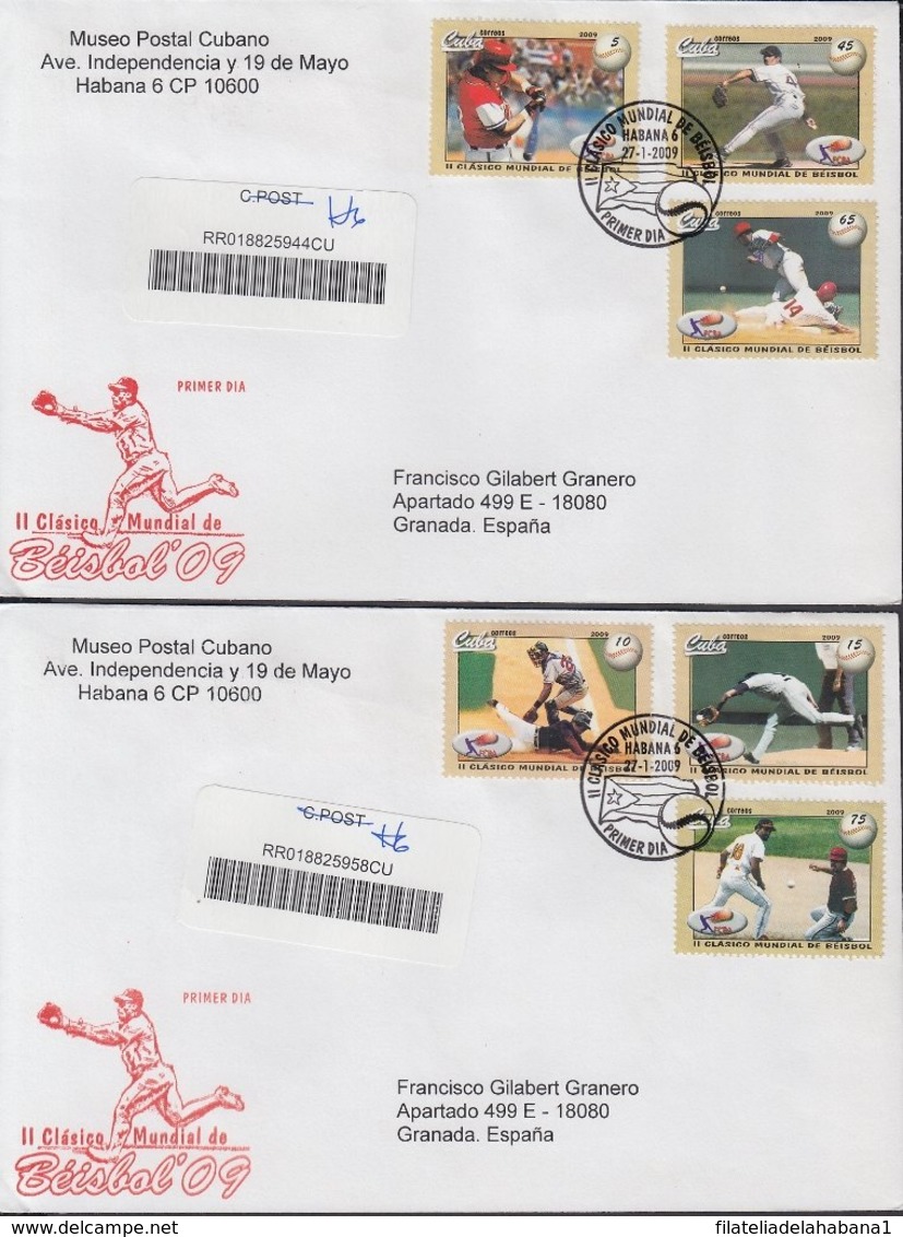 2009-FDC-76 CUBA FDC 2009. REGISTERED COVER TO SPAIN. COPA DE BEISBOL CALSICO, BASEBALL WORLD CUP. - FDC