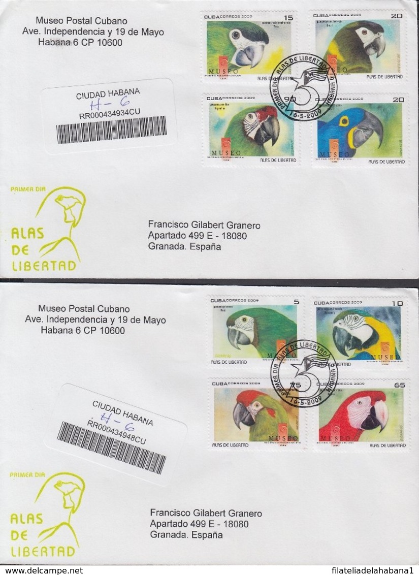 2009-FDC-84 CUBA FDC 2009. REGISTERED COVER TO SPAIN. ALAS DE LIBERTAD, BIRDS, AVES, PAJAROS, PARROT, LOROS. - FDC