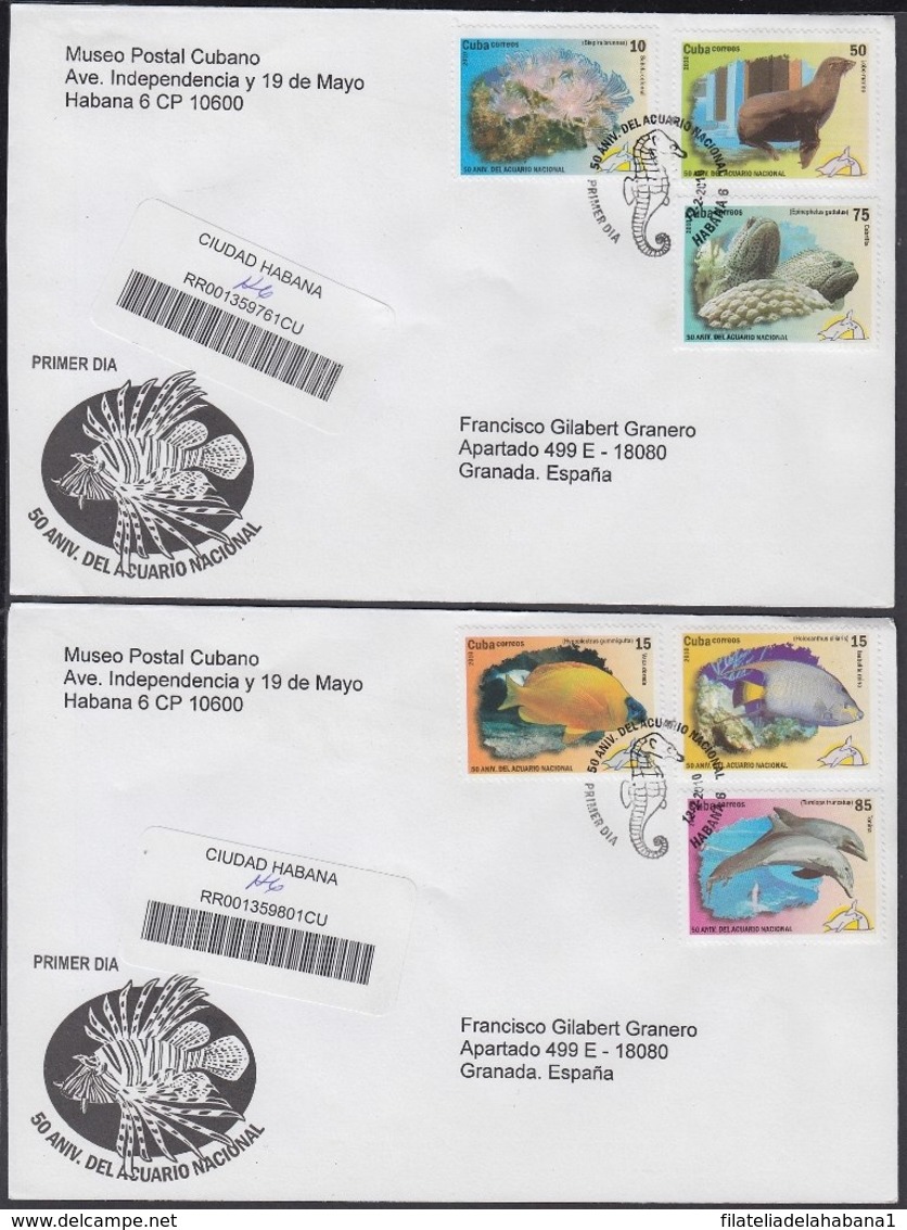 2010-FDC-65 CUBA FDC 2010. REGISTERED COVER TO SPAIN. 50 ANIV ACUARIO NACIONAL, FISH, PECES, FOCA, DOLPHINS, DELFINES. - FDC