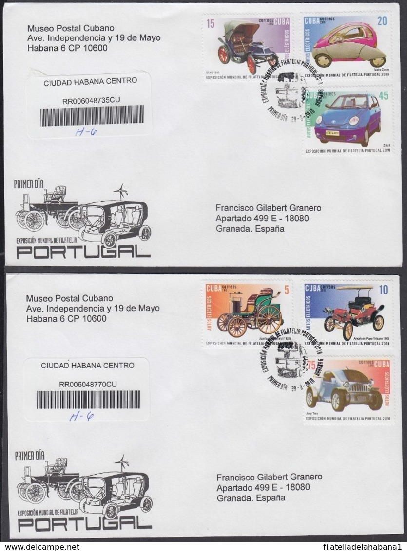 2010-FDC-84 CUBA FDC 2010. REGISTERED COVER TO SPAIN. OLD CAR, PORTUGAL PHILATELIC EXPO, ZILENT, MATRA ZOOM, STAE. - FDC