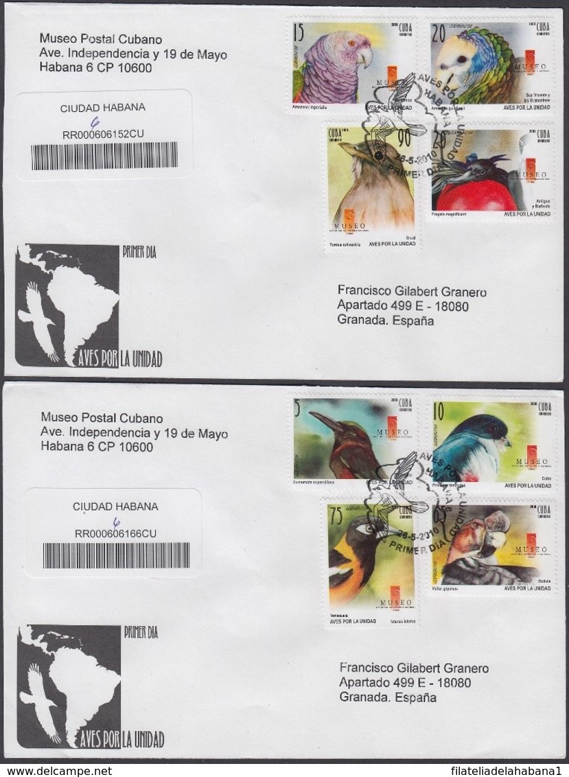 2010-FDC-92 CUBA FDC 2010. REGISTERED COVER TO SPAIN. AVES POR LA UNIDAD. BIRD, AVES, PAJAROS, PARROT, LOROS. - FDC