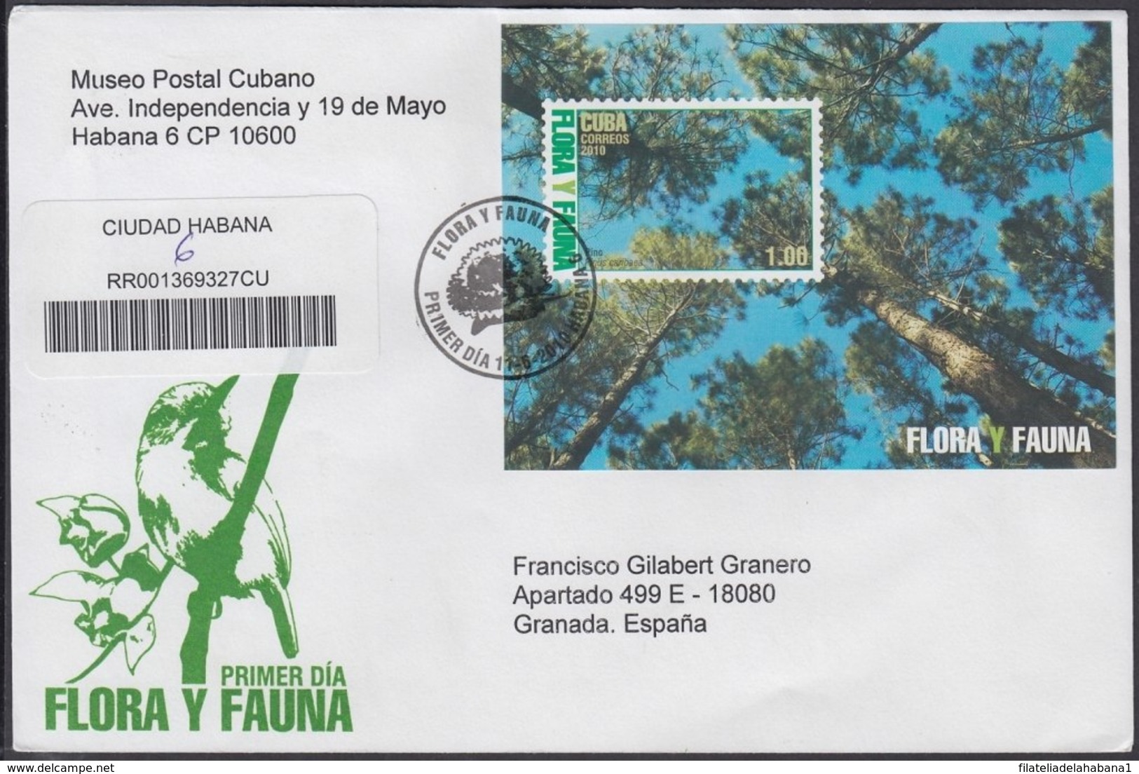 2010-FDC-94 CUBA FDC 2010. REGISTERED COVER TO SPAIN. FLORA Y FAUNA, INSECTS, SNAIL, FLOWERS, BIRDS, AVES, PAJAROS. - FDC
