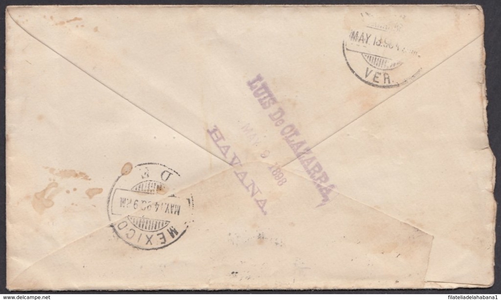 1898-H-85 CUBA SPAIN. 1898. ALFONSO XIII. 5c AUTONOMIA COVER TO MEXICO. MAY 1898. - Lettres & Documents