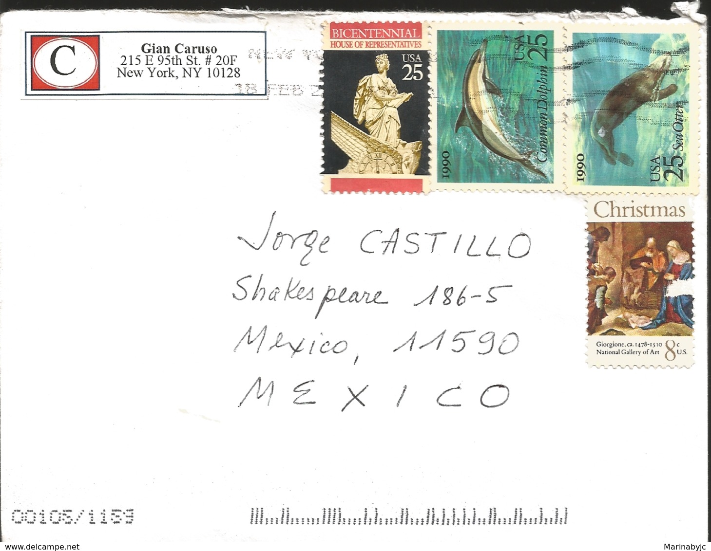 J) 1990 UNITED STATES, BICENTENNUAL HOUSE OF REPRESENTATIVES COMMON DOLPHIN, SEA OTTER, MULTIPLE STAMPS, AIRMAIL, CIRCUL - Sonstige & Ohne Zuordnung