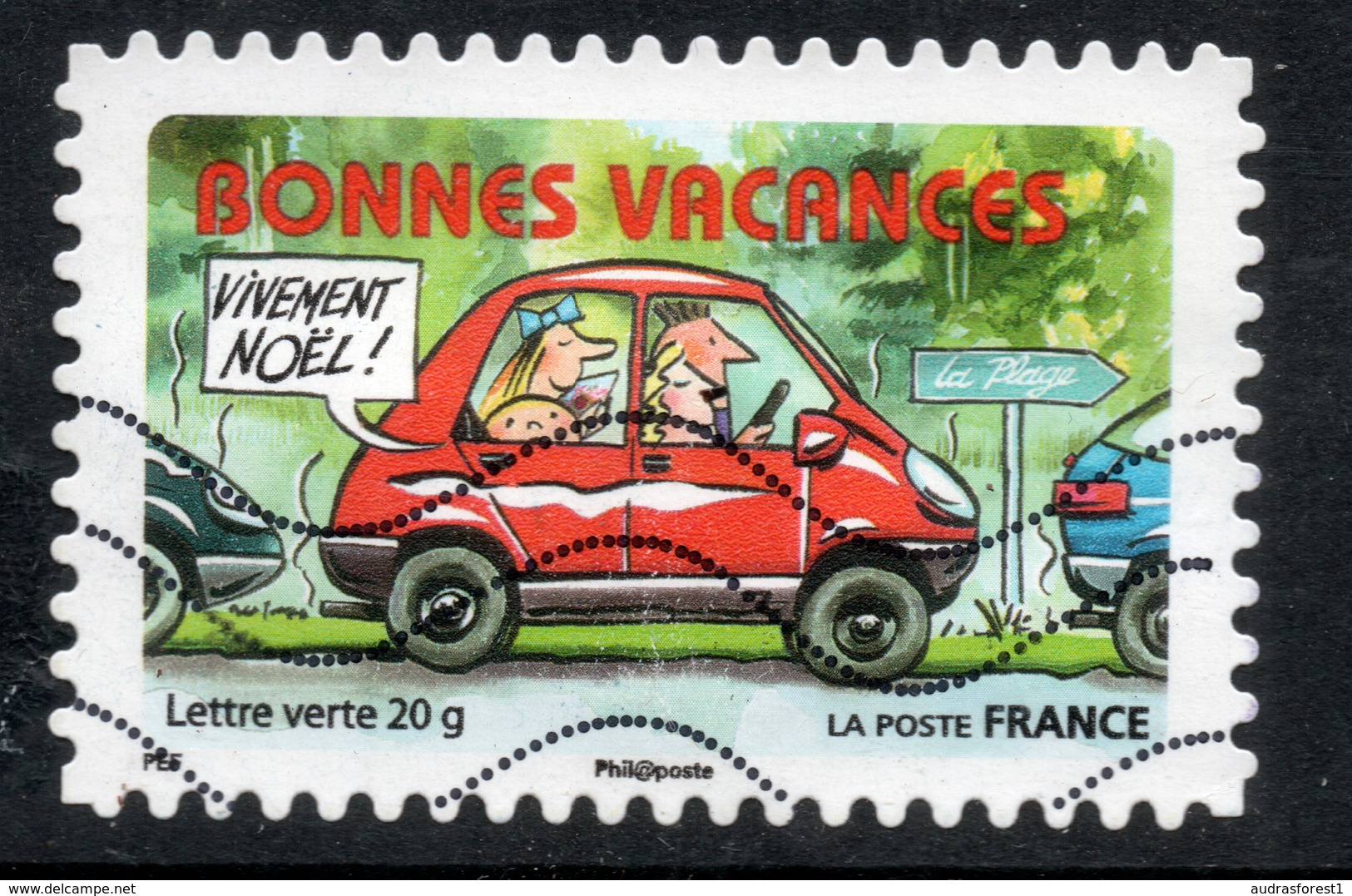 2015 BONNES VACANCES: Valeur Faciale 0,68 € Timbre Oblitéré De FRANCE, La Route Des Vacances, AUTO ROUGE - Oblitérés