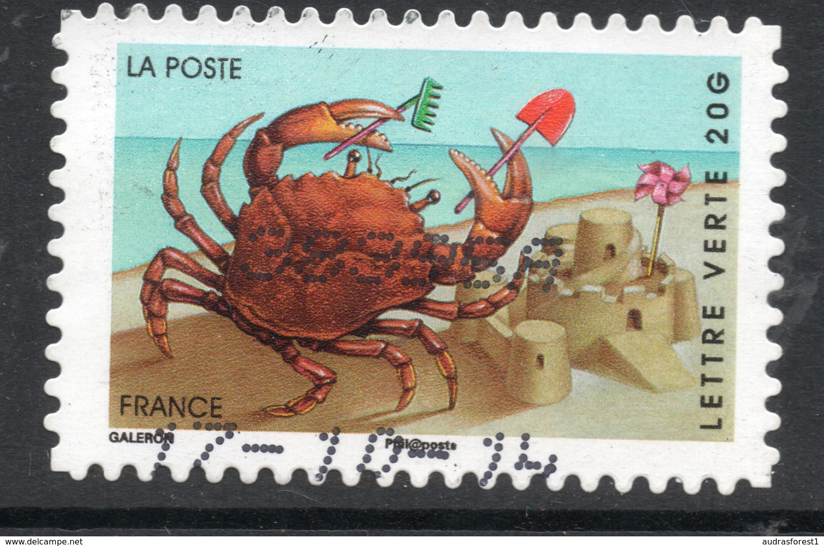 2014 Un CRABE: Valeur Faciale 0,61 € Timbre Oblitéré De FRANCE, Château De Sable, Dans Un Carnet Plein D'humour - Gebraucht