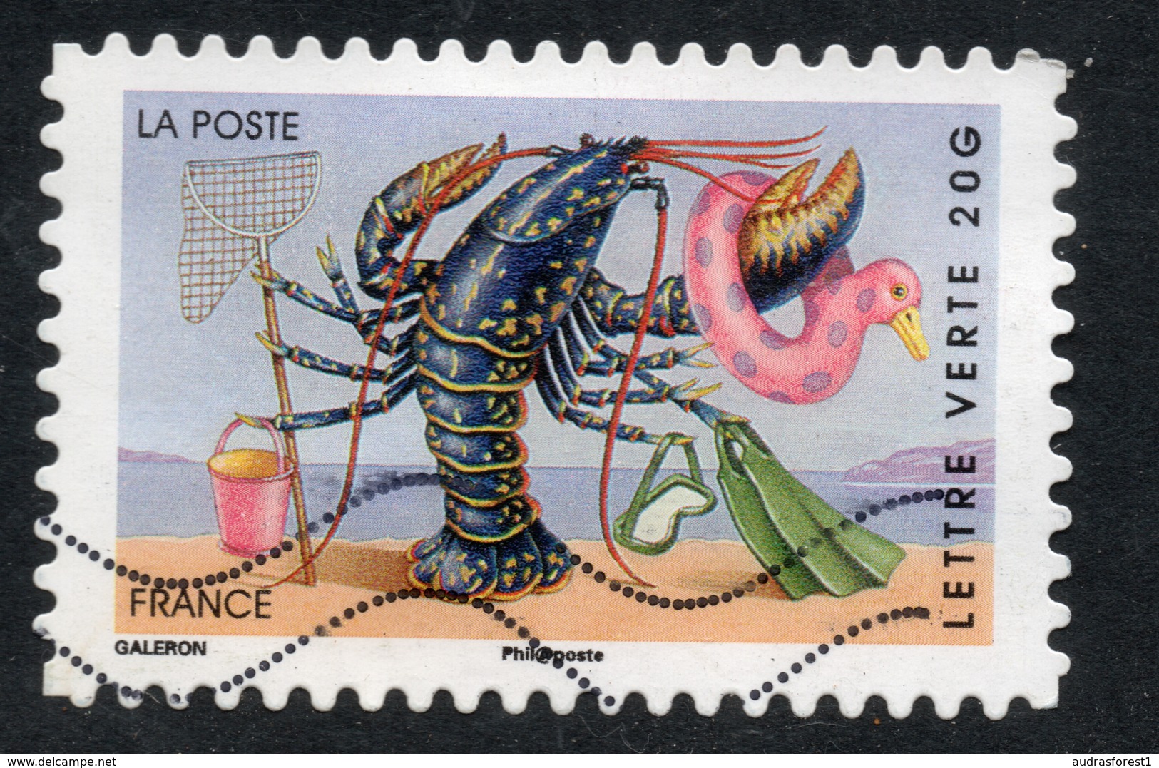 2014 Un HOMARD: Valeur Faciale 0,61 € Timbre Oblitéré De FRANCE, Sur La Plage, Dans Un  Carnet Plein D'humour - Oblitérés