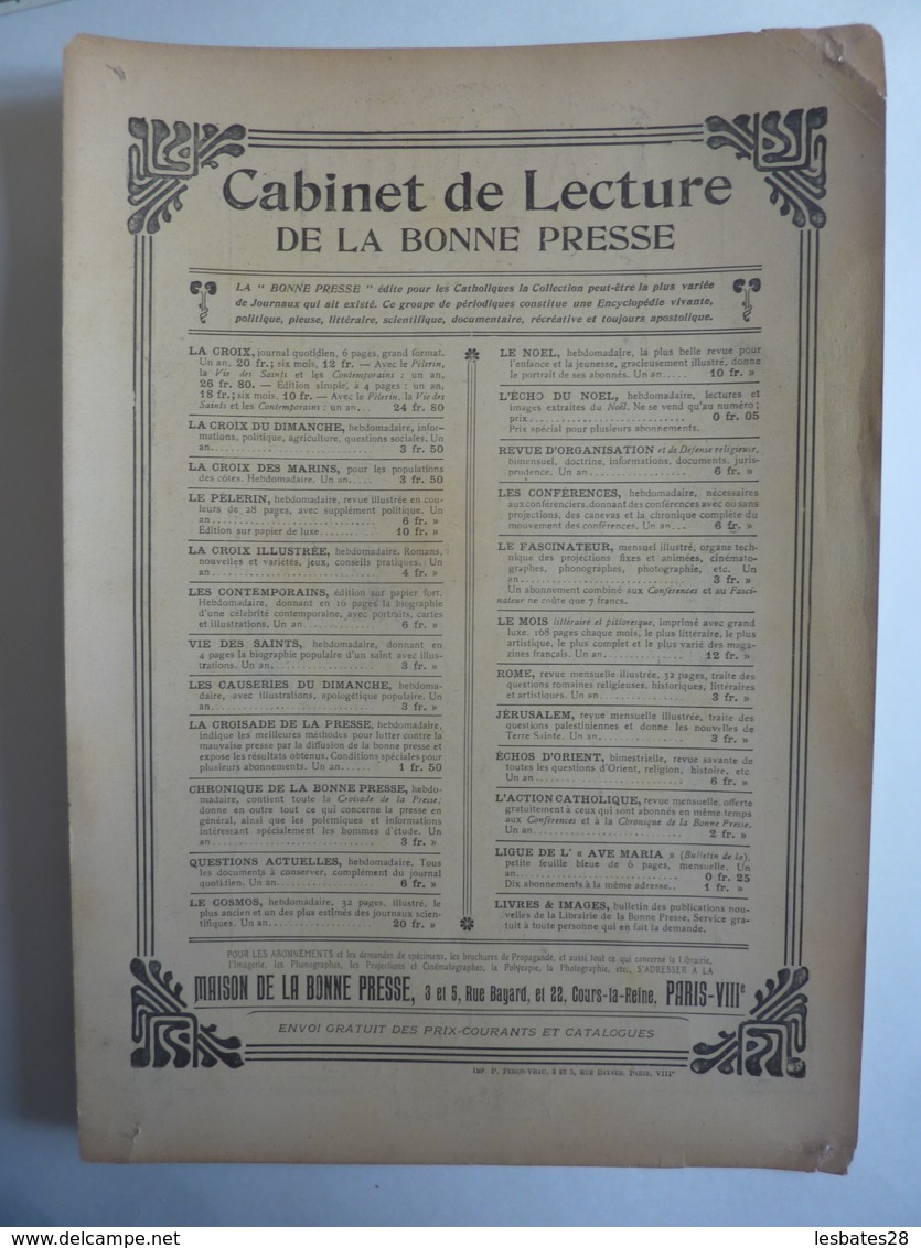 ALMANACH  Calendrier  1909 PUBLICITE  CABINET DU LECTEUR  LE JOURNAL LA CROIX  Alegorie  RELIGION S 4 P - Grand Format : 1901-20