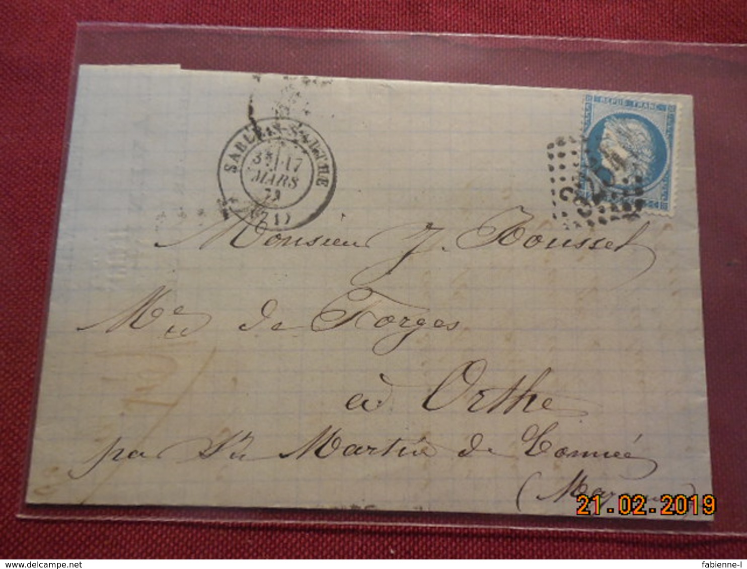 Lettre De 1873 Au Depart De Sable/Sarthe A Destination De Orthe - 1849-1876: Période Classique