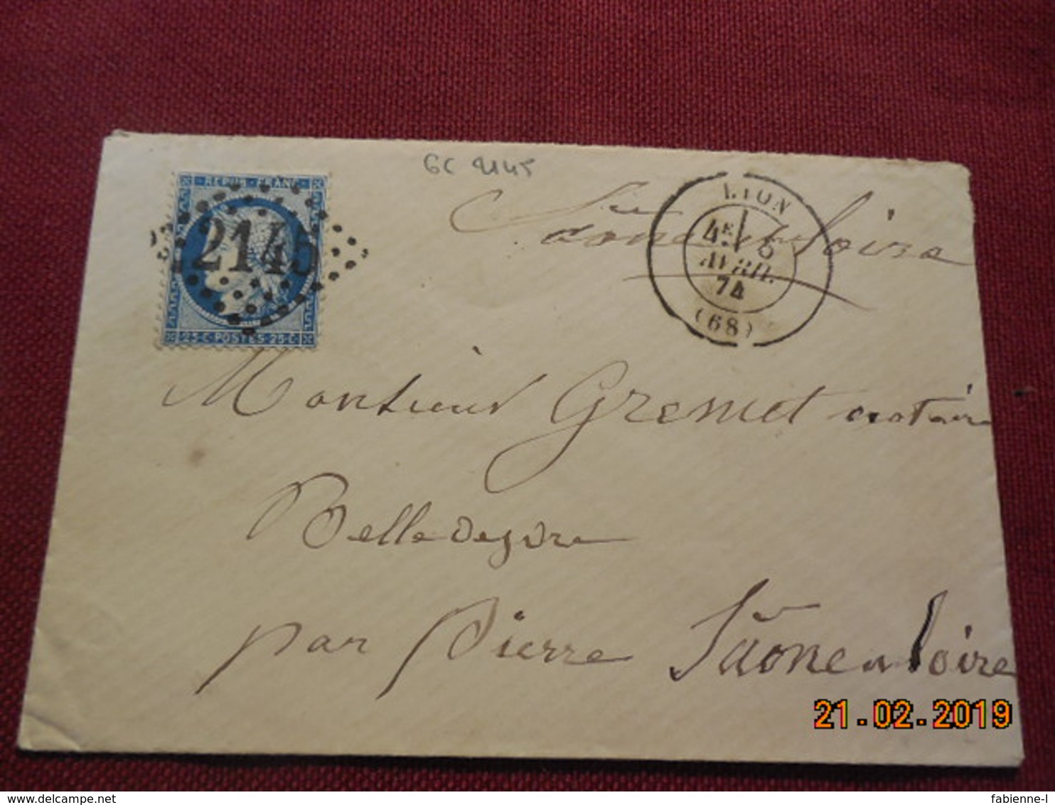 Lettre De 1874 Au Depart De Lyon A Destination De Bellegarde - 1849-1876: Période Classique