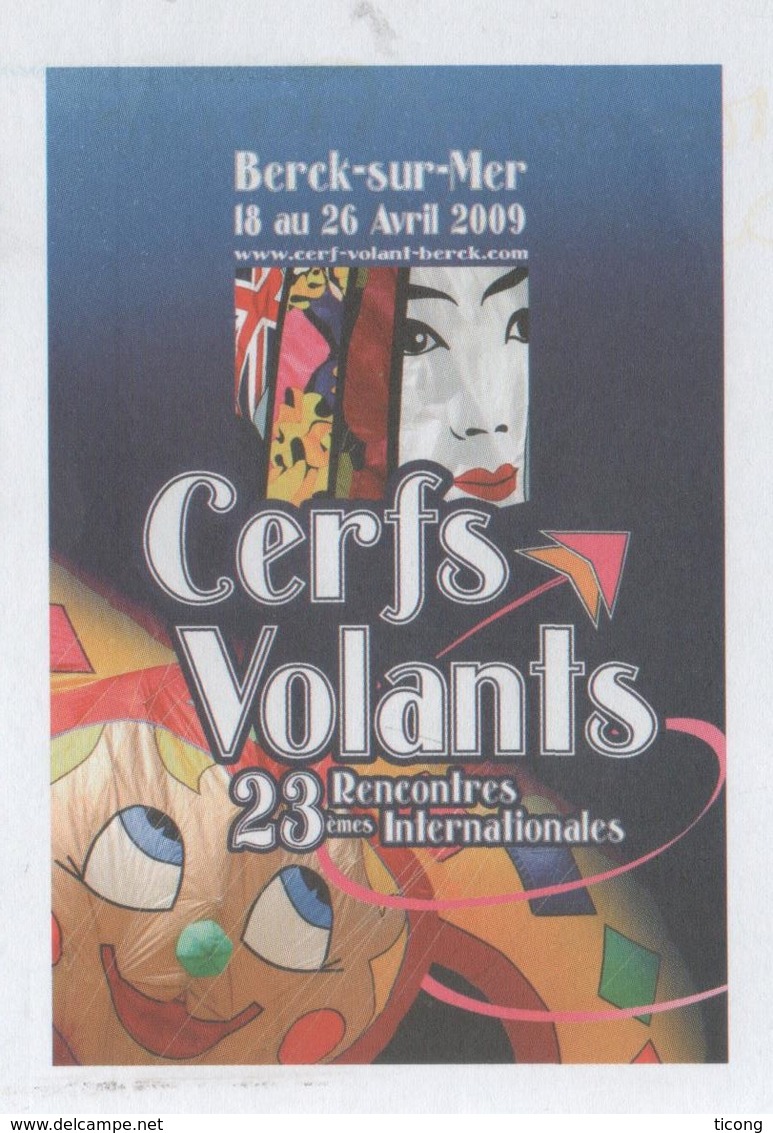 BERCK SUR MER PAS DE CALAIS - RENCONTRE INTERNATIONAL DE CERFS VOLANTS 2009, PAP ENTIER POSTAL CACHETS RANG DU FLIERS - Autres & Non Classés