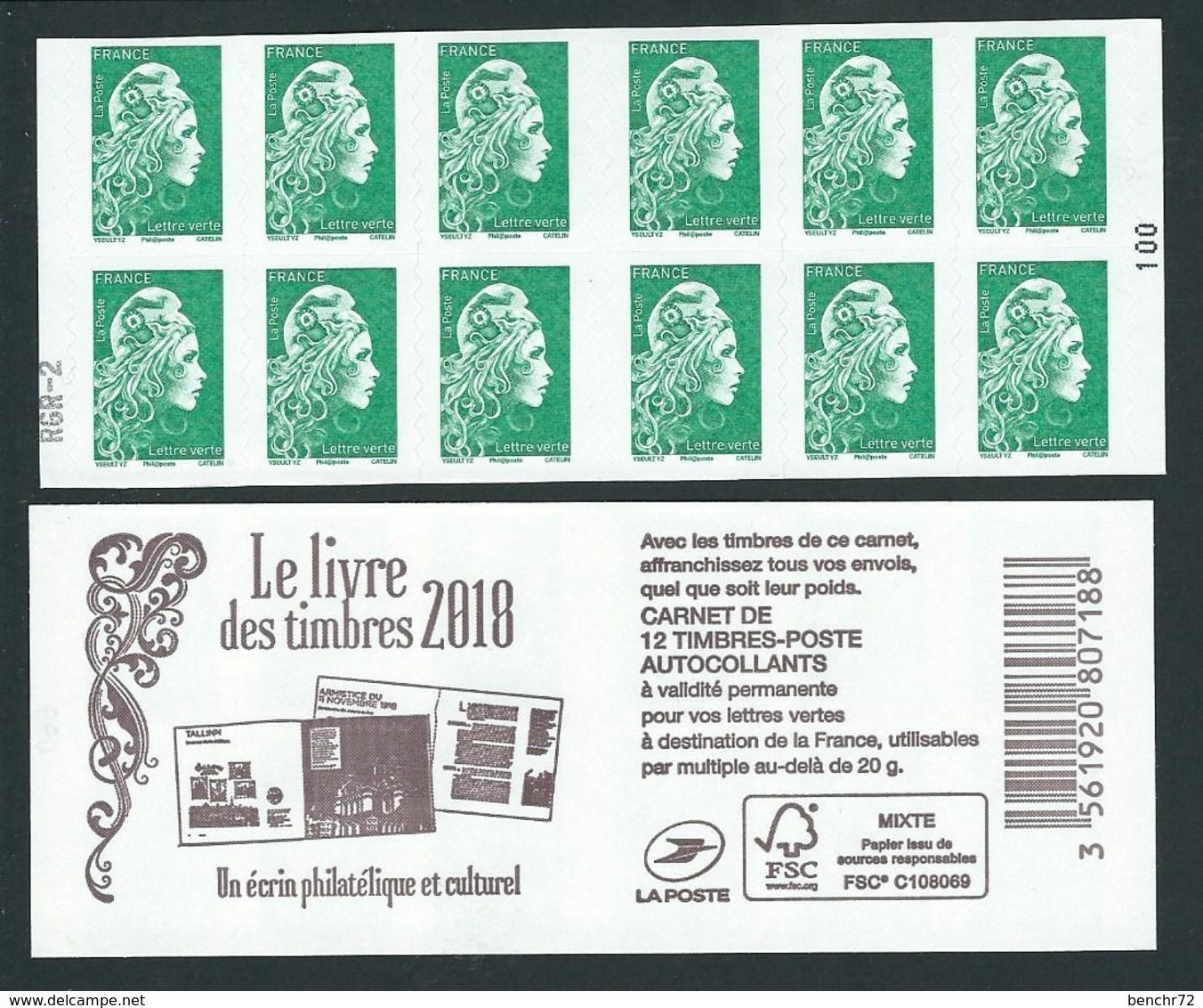 CARNET 12TP YSEULT YZ - TVP LV -  LE LIVRE DES TIMBRES 2018 - MENTION RGR-2 - NEUF - NON PLIE - Autres & Non Classés