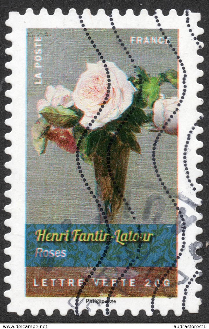 2015 Henri Fantin-Latour Roses Valeur Faciale : 0,68 € Timbre Autoadhésif Oblitéré France Fleurs YT No. AA1131 - Oblitérés