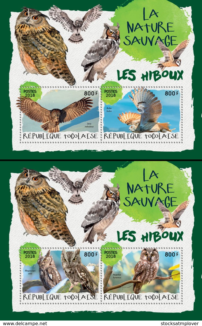 Togo  2018    Fauna Owls  ( 2 Sheetlets)   S201901 - Togo (1960-...)