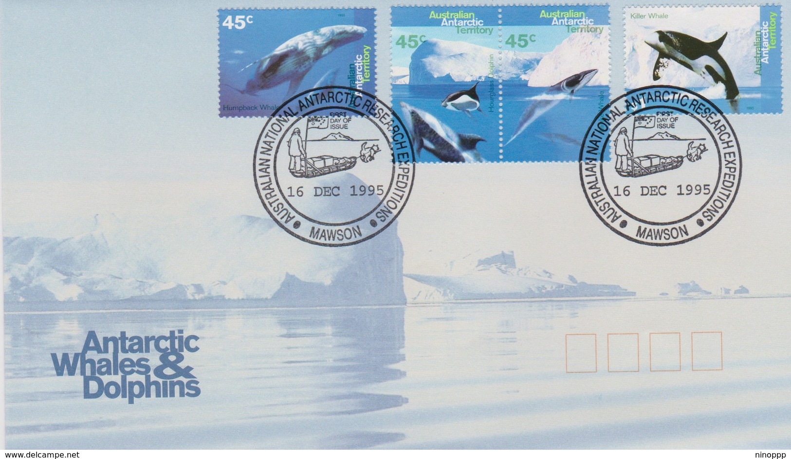 Australian Antarctic Territory 1995 Whales And Dolphins ,Mawson Base, FDC - FDC