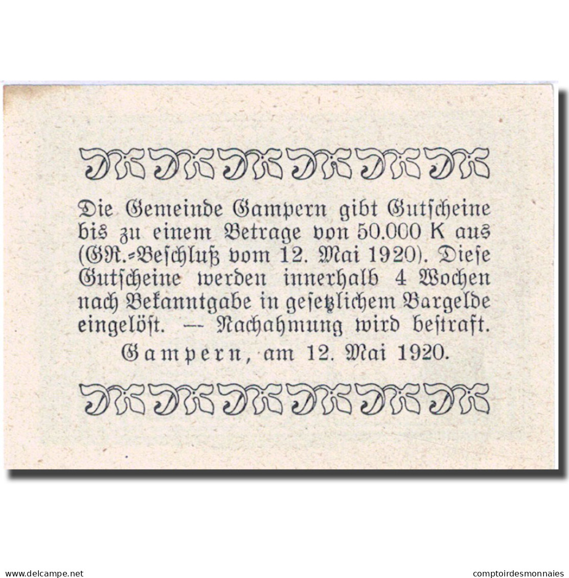 Billet, Autriche, Gampern, 10 Heller, Eglise, 1920, 1920-05-12, SPL, Mehl:FS 221 - Autriche