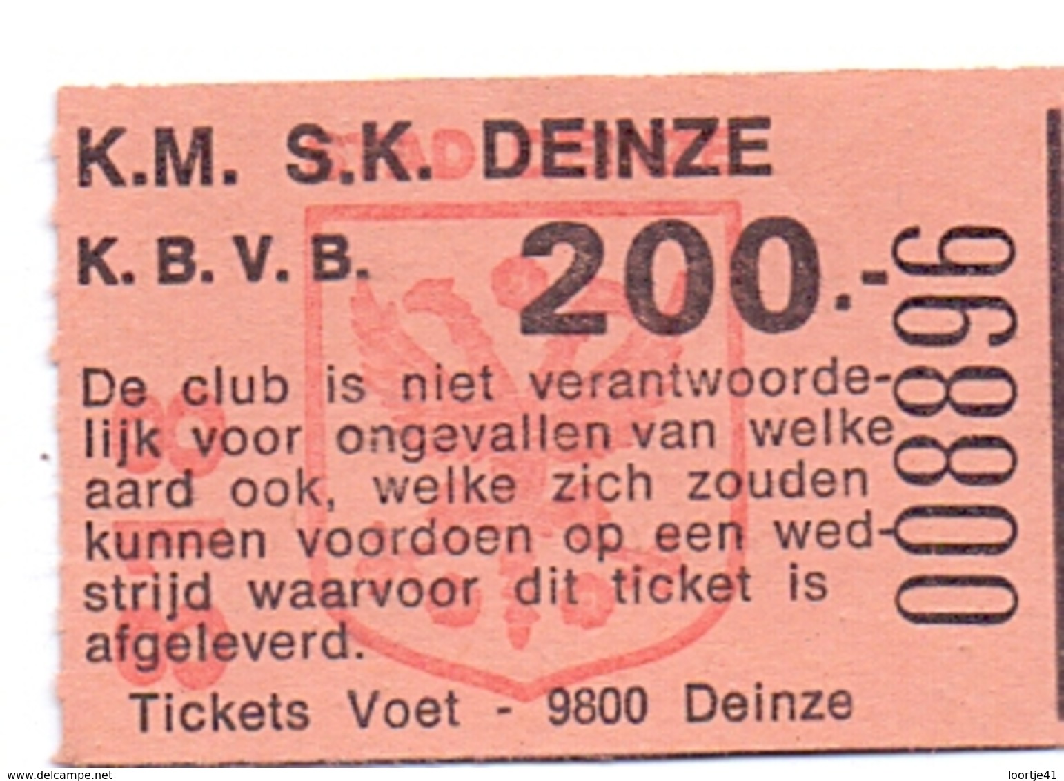 Ticket D' Entrée Ingangsticket - Voetbalploeg K.M.S.K. Deinze - 200 Frank - Biglietti D'ingresso