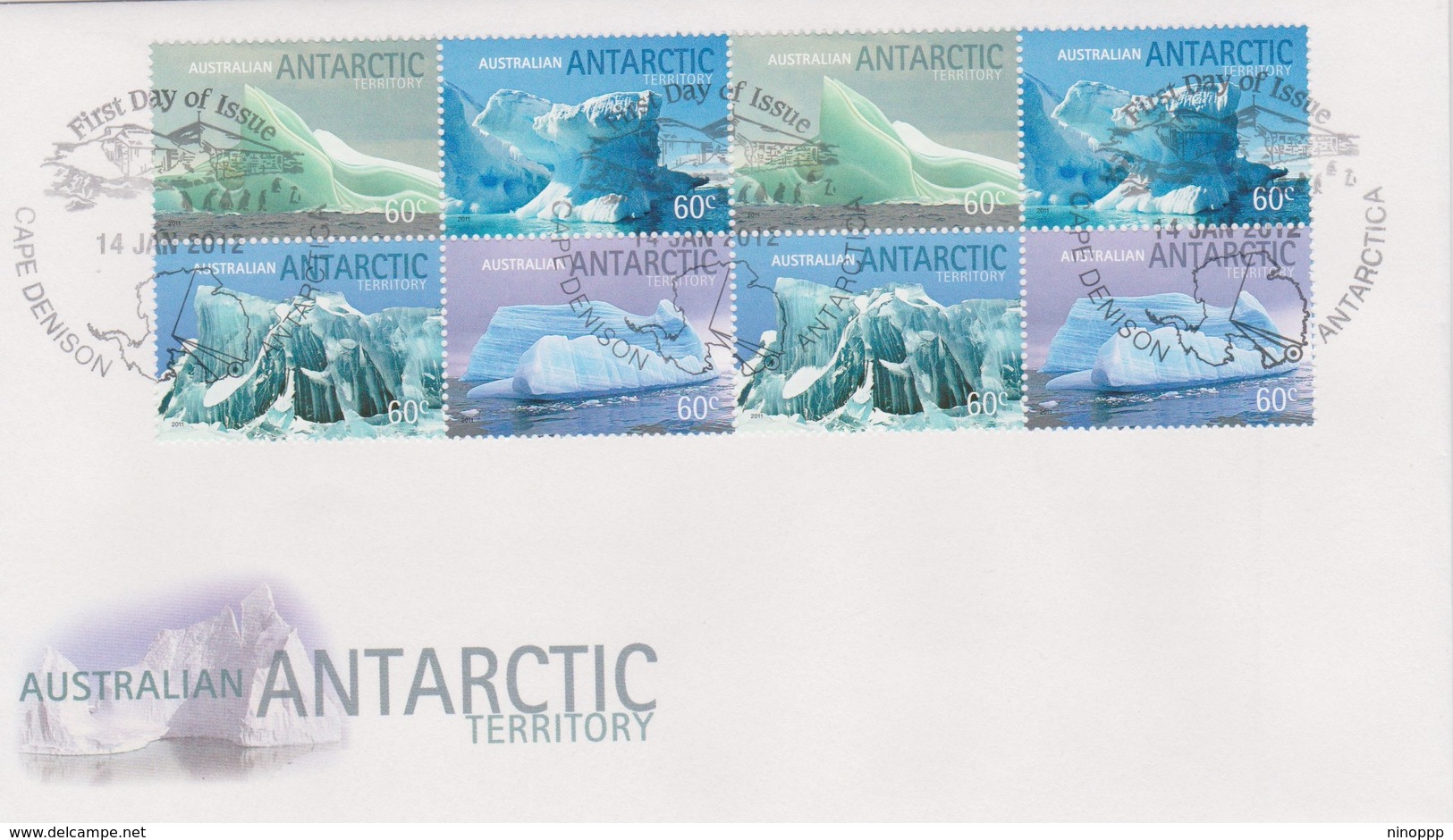 Australian Antarctic Territory 2012 Landscapes Icebergs,Cape Denison Postmark,2 Blocks FDC - FDC