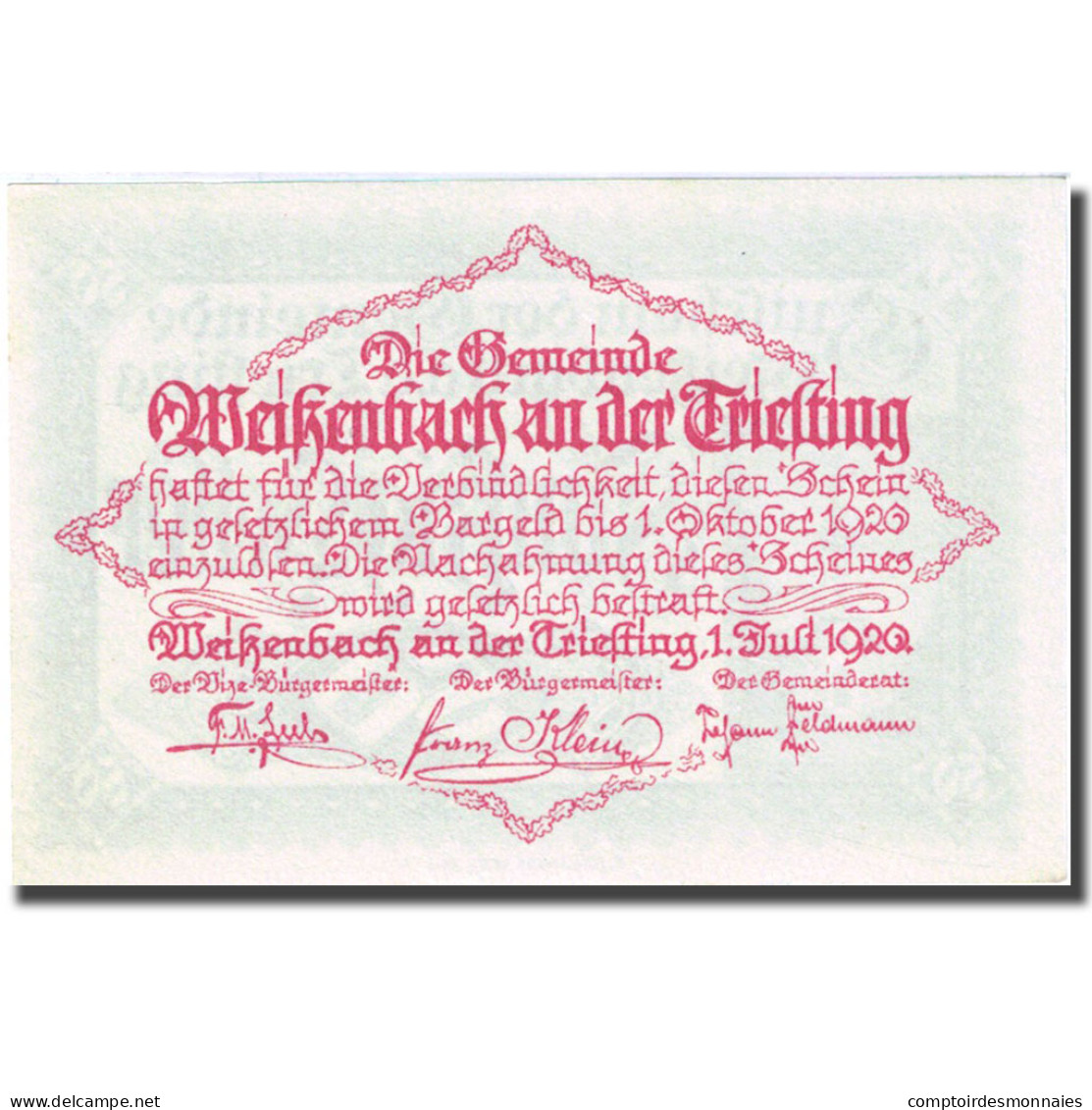 Billet, Autriche, Altenmarkt  An Der Triesting 50 Heller 1920-10-01 SPL FS 1155a - Autriche