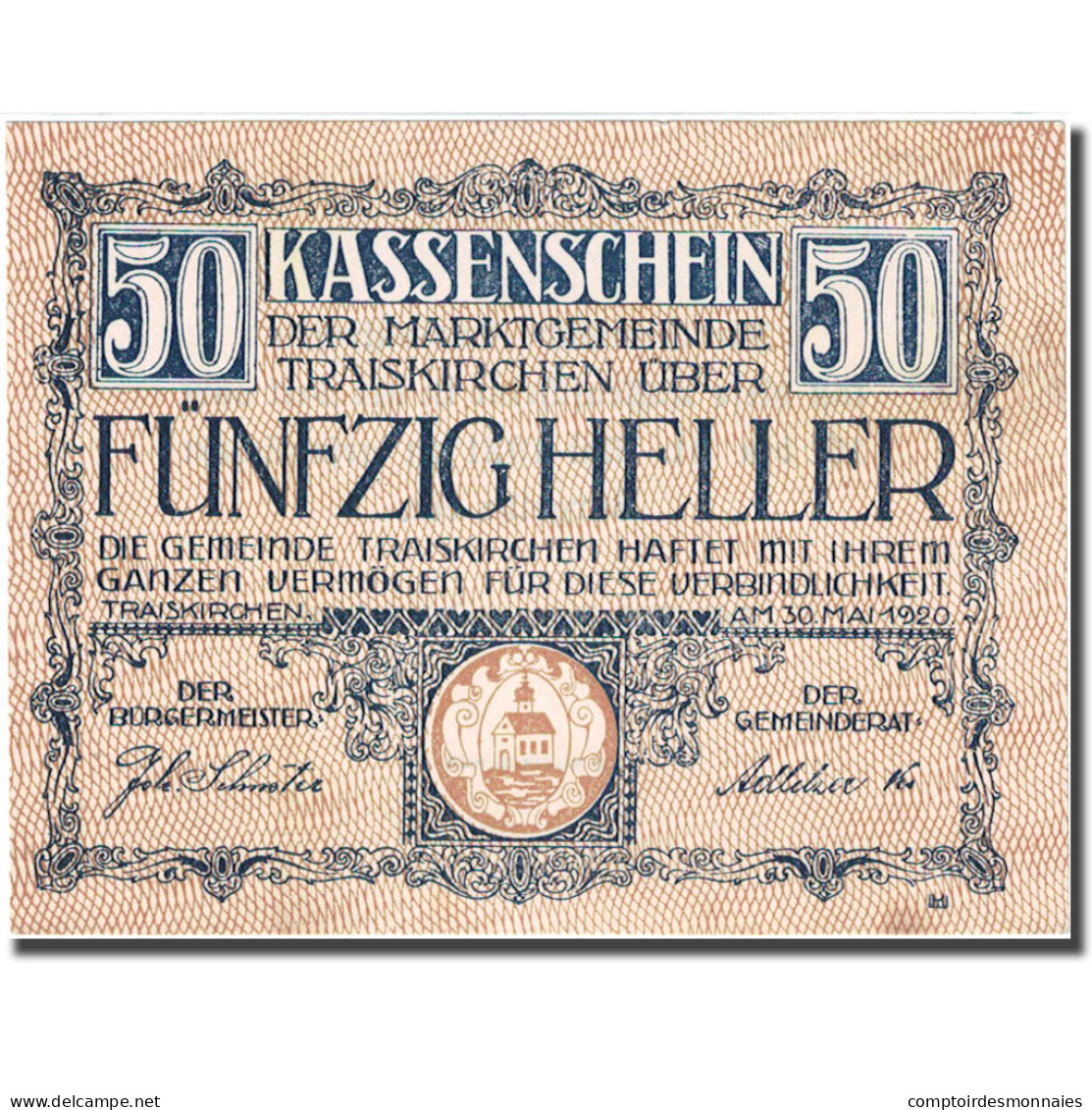 Billet, Autriche, Traiskirchen, 50 Heller, Eglise, 1921-05-31, SPL FS 1077b - Austria