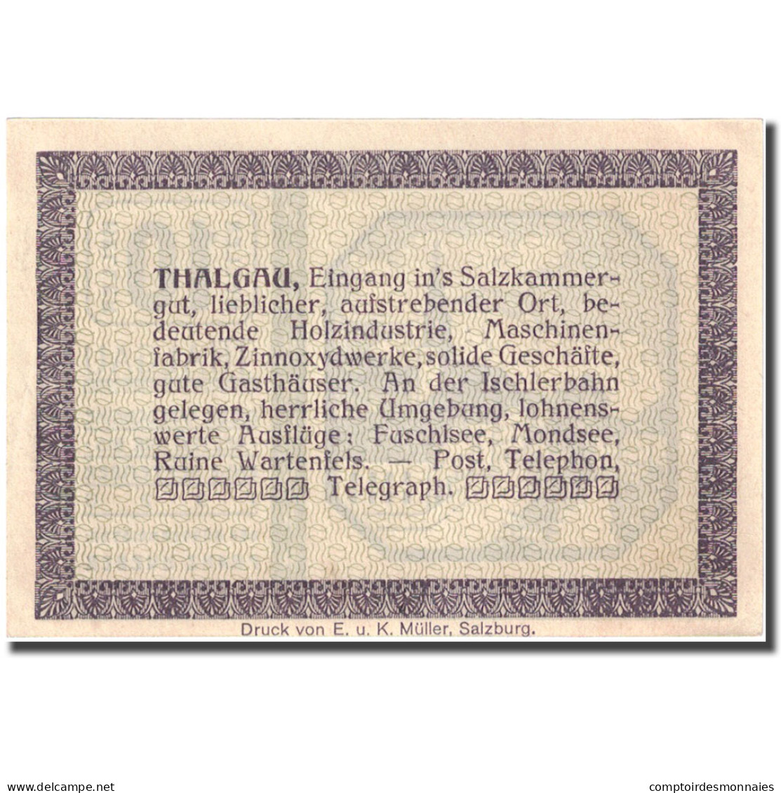 Billet, Autriche, Thalgau, 10 Heller, Village, 1920-09-01, SPL, Mehl:FS 1065a - Autriche