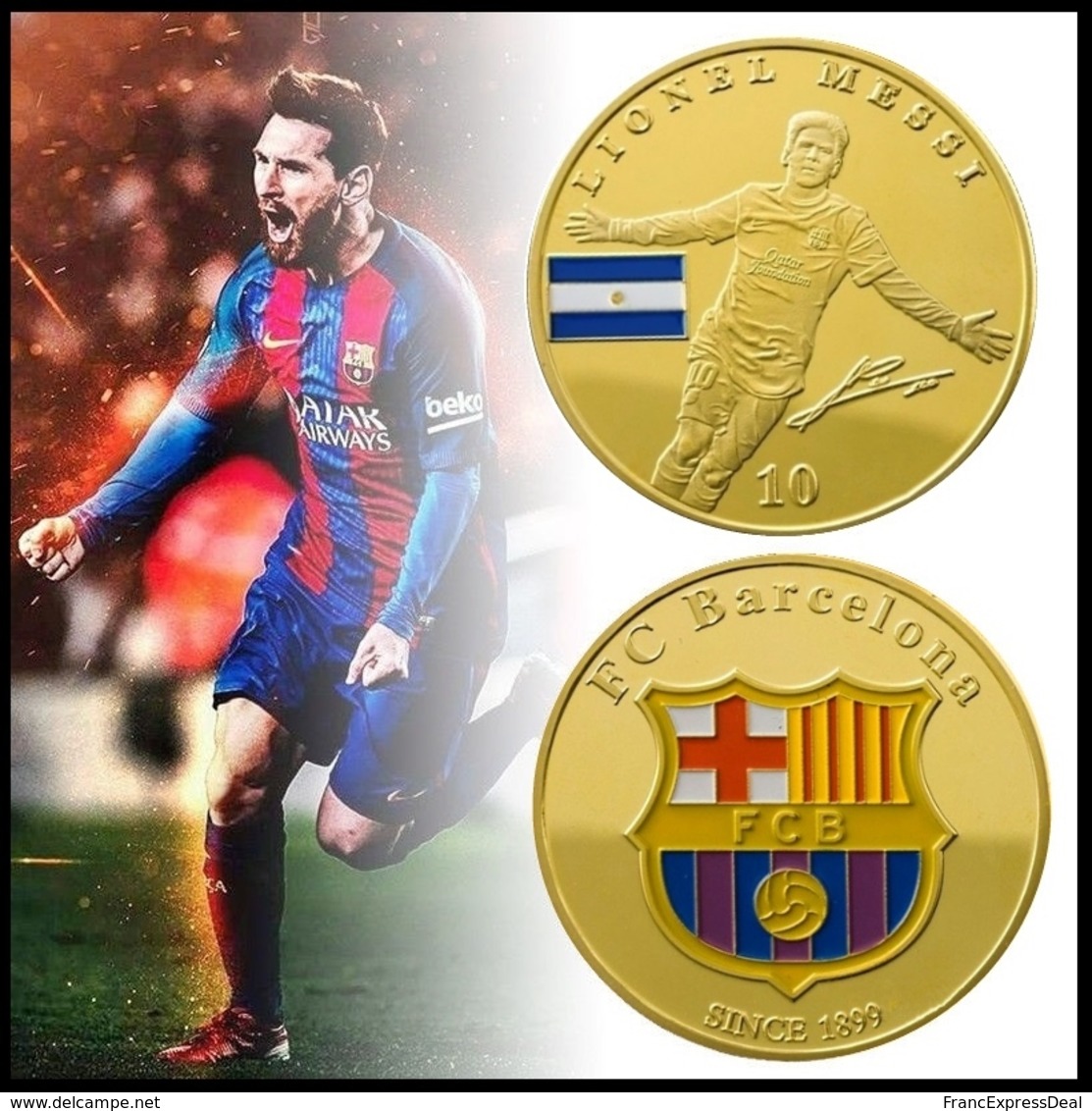 1 Pièce Plaquée OR ( GOLD Plated Coin ) - Football Lionel Messi FC Barcelone ( B ) - Autres & Non Classés