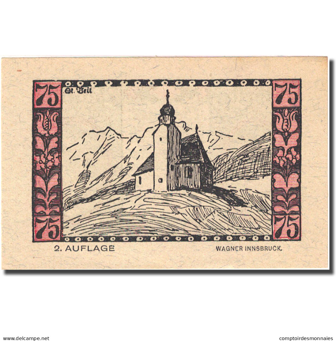 Billet, Autriche, Telfs, 75 Heller, Personnage 1921-01-31, SPL, Mehl:FS 1061a - Autriche