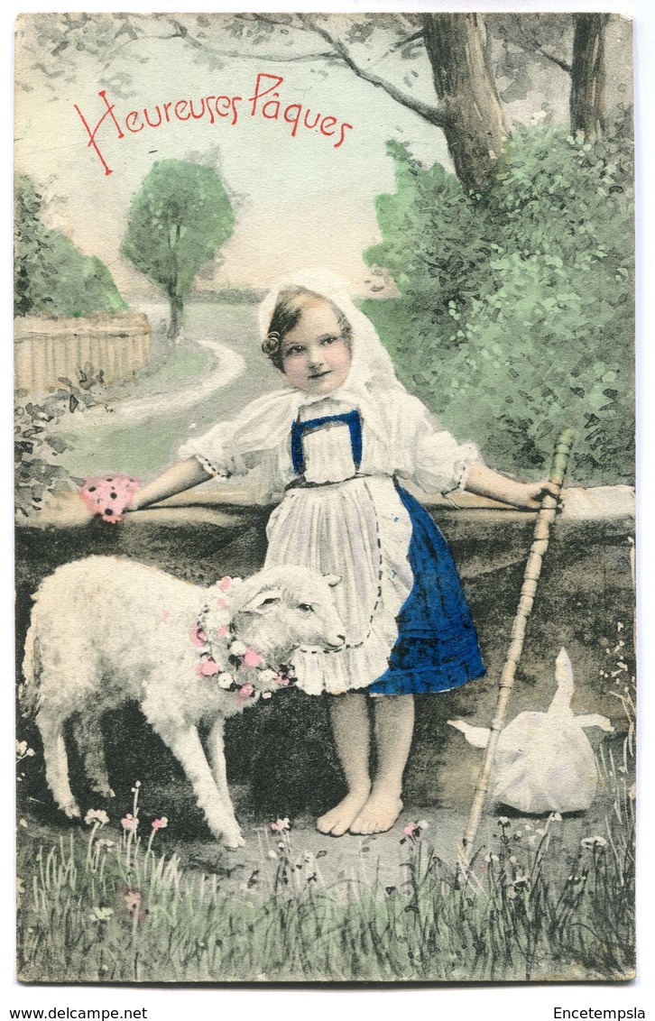 CPA - Carte Postale - Belgique - Heureuse Pâques - Petite Fille - Mouton - 1908 (M7435) - Pâques