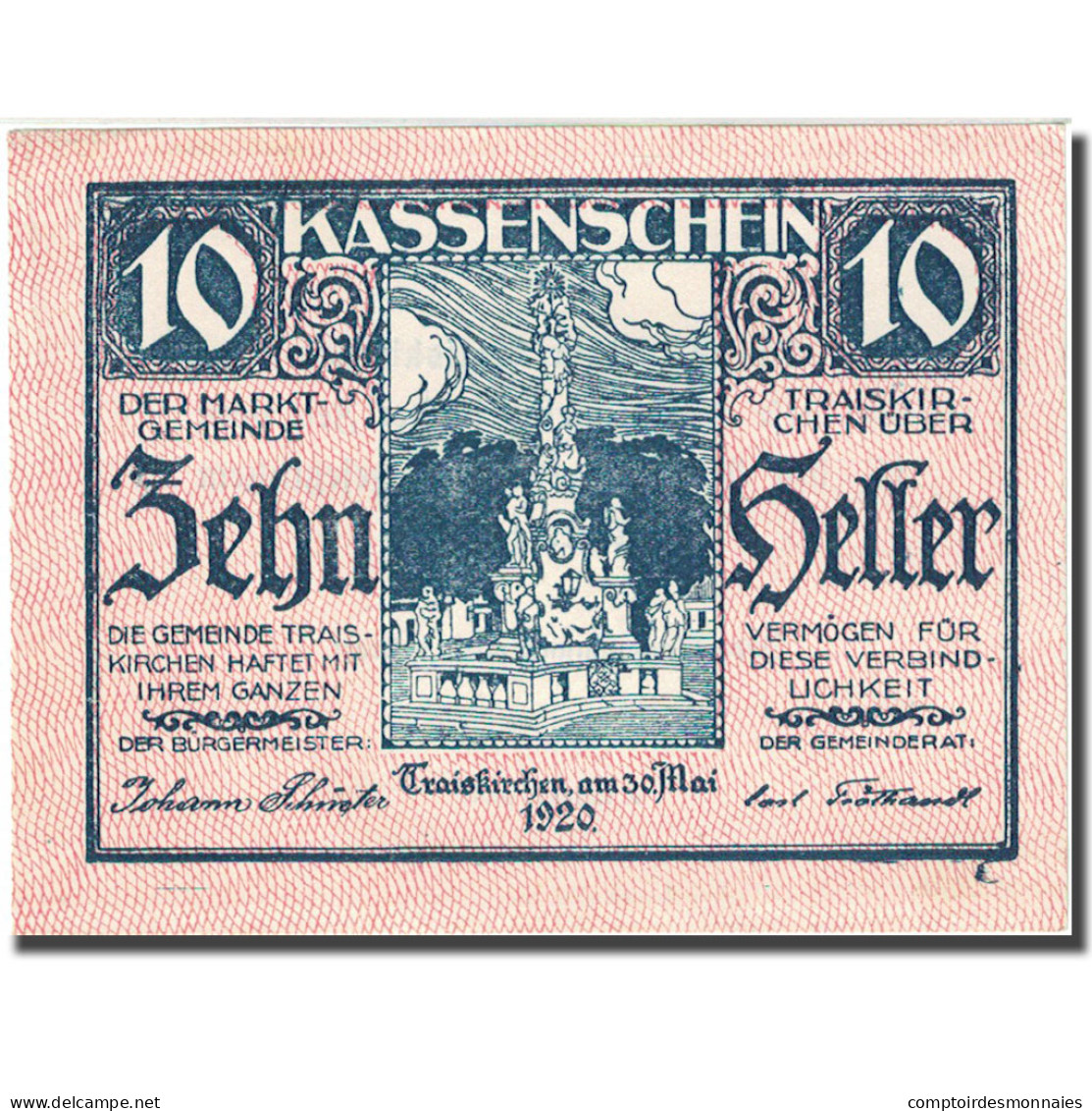 Billet, Autriche, Traiskirchen, 10 Heller, Monument, 1921-05-31, SUP FS 1077a - Autriche