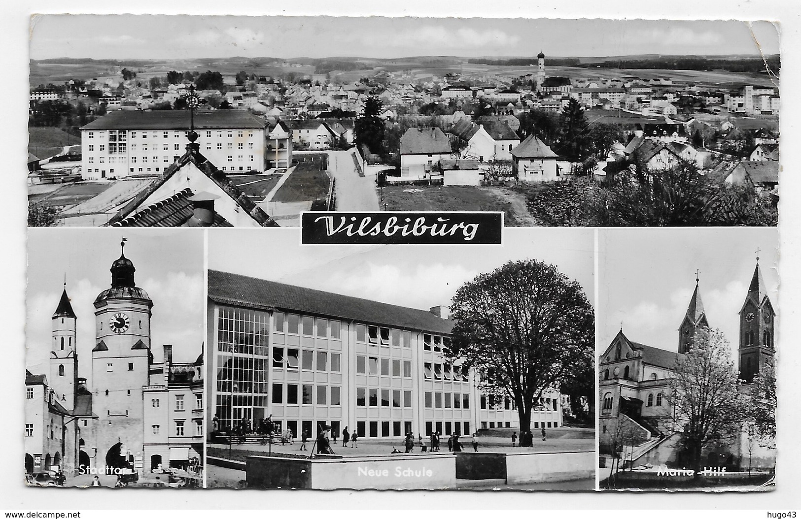 (RECTO / VERSO) VILSBIBURG EN 1957 - MULTIVUES - PLIS A DROITE - FORMAT CPA VOYAGEE - Landshut