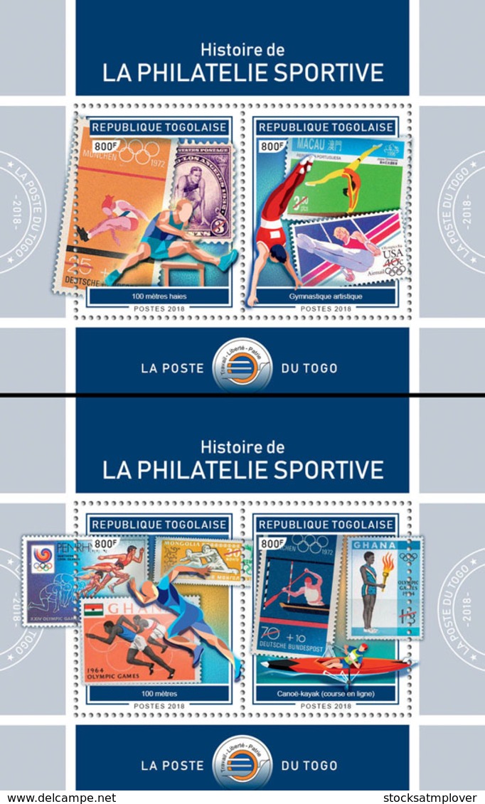 Togo  2018 Stamps On Stamps: History Of Sports Philately  ( 2 Sheetlets)    S201901 - Togo (1960-...)