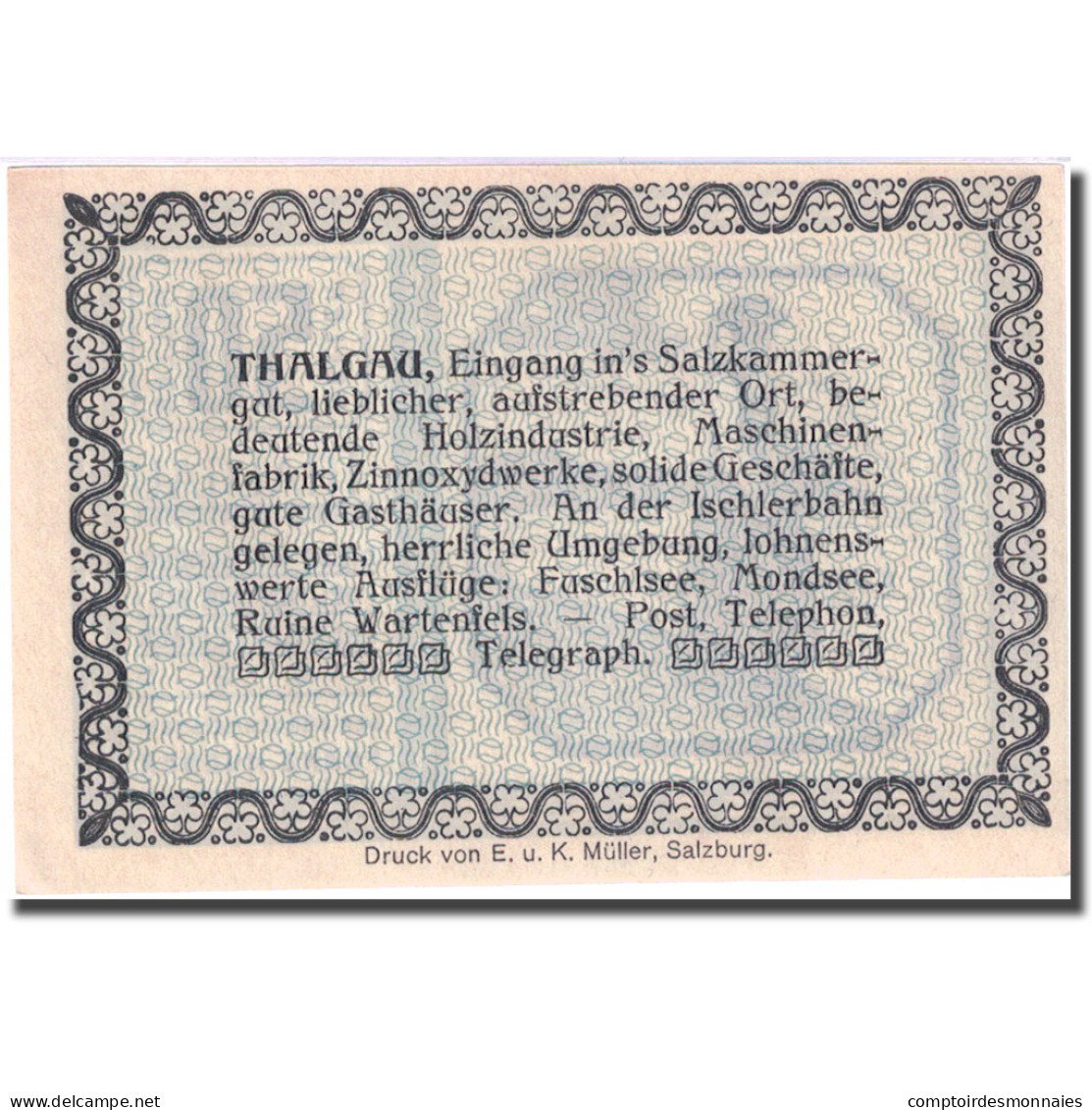 Billet, Autriche, Thalgau, 50 Heller, Personnage 1920-09-01 SPL, Mehl:FS 1065a - Oostenrijk