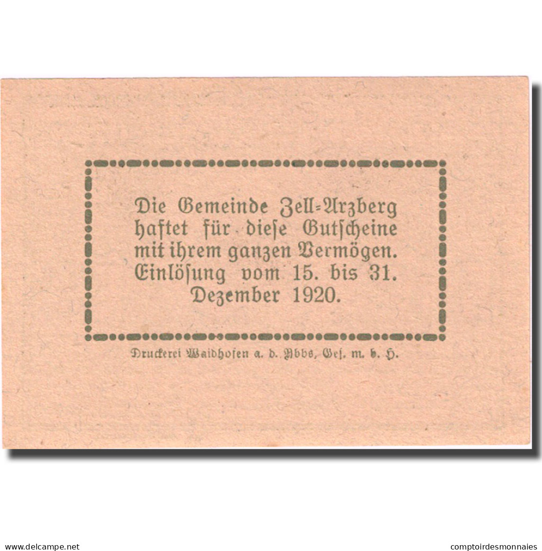 Billet, Autriche, Zell Arzberg, 30 Heller, Manoir, 1920, 1920-12-31, SPL FS 1273 - Austria