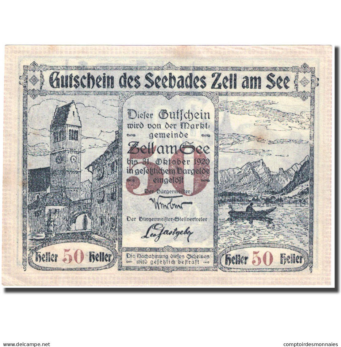 Billet, Autriche, Zell Am See, 50 Heller, Château, 1920-10-31, SUP FS 1270 II - Autriche