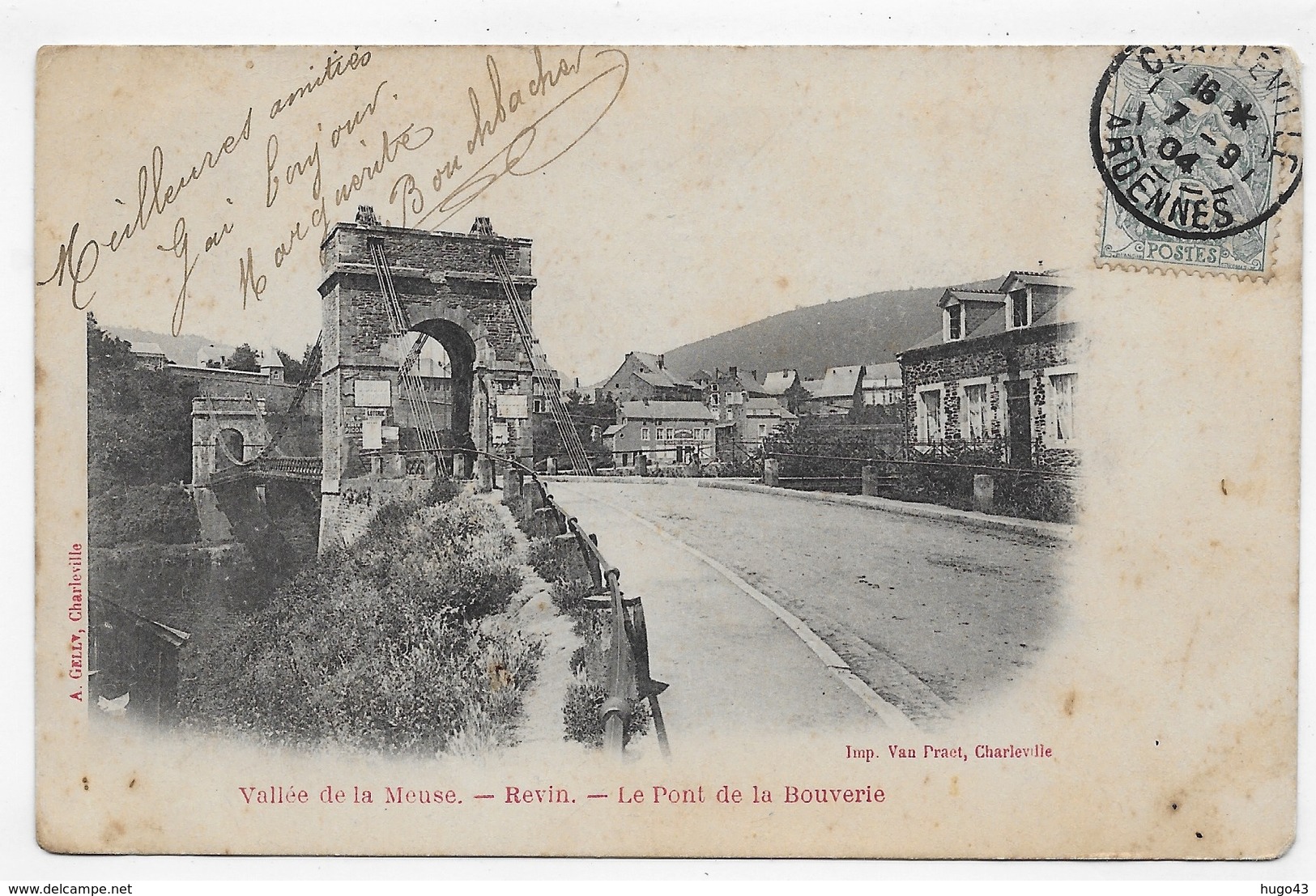 REVIN EN 1904 - VALLEE DE LA MEUSE - LE PONT DE LA BOUVERIE - BEAU CACHET - CPA VOYAGEE - Revin