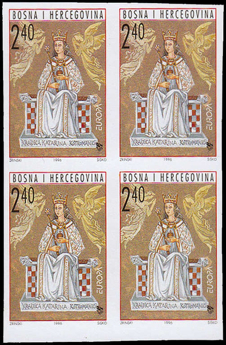 ** BOSNIE-HERCEG BOSNA - Poste - 16, "Europa 2.40d. 1996", Bloc De 4 Non Dentelé. (Tirage 180) - Bosnie-Herzegovine