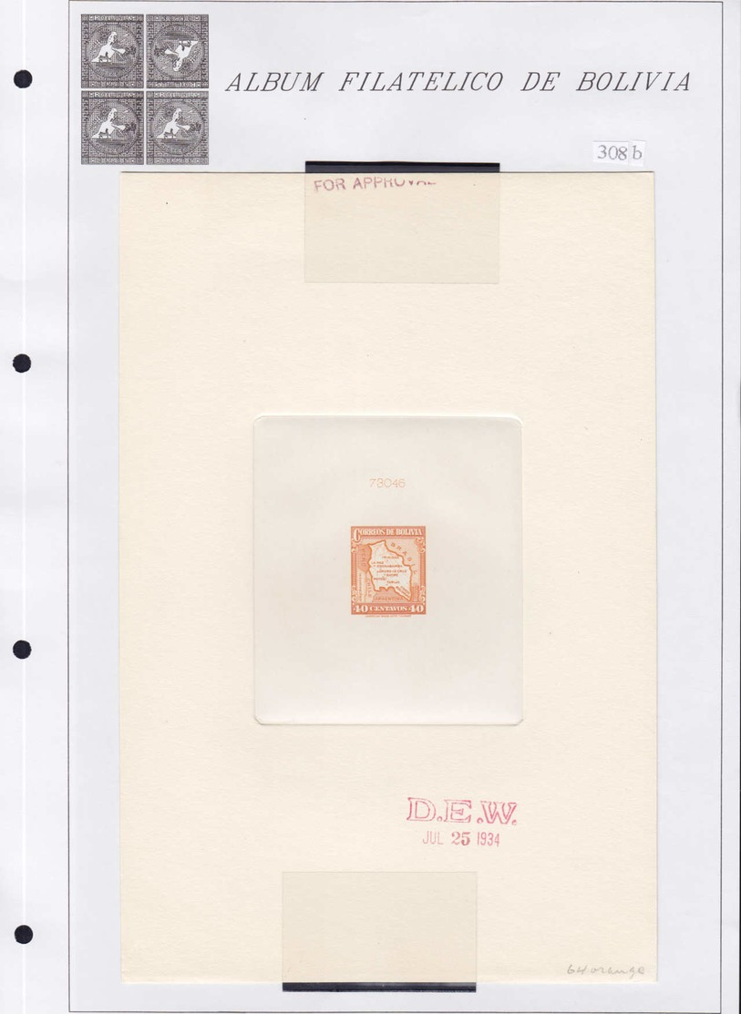 EPA BOLIVIE - Poste - 190/203, (1935) Carte du pays, collection spécialisée de 44 épreuves de fabrication différentes + 